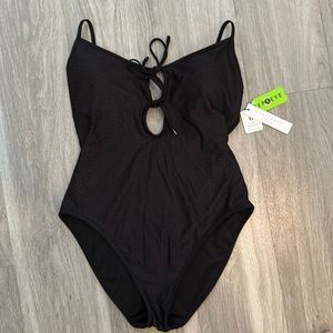 Sanctuary swim black one piece adjustable straps chest tie closures size large